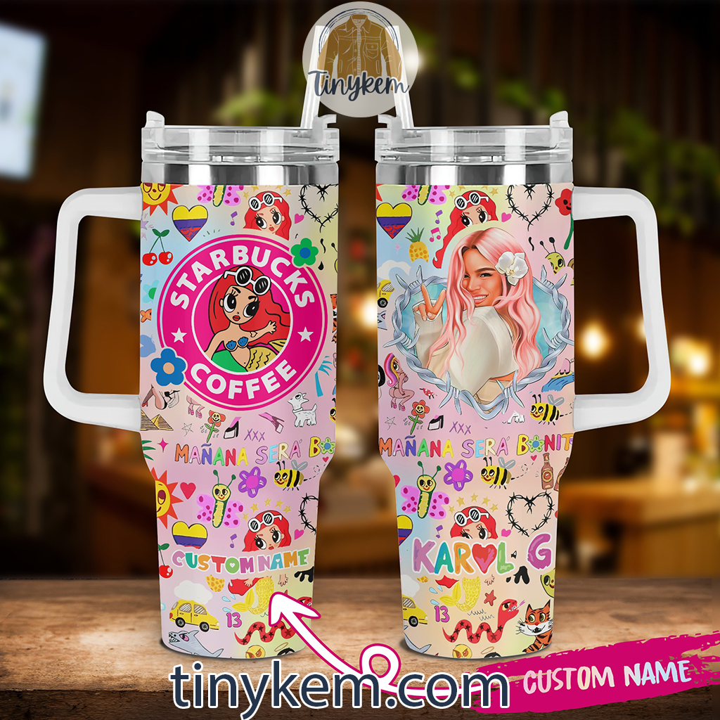 Karol G Starbucks Coffee Music Custom Stanley Quencher 40oz Stainless Steel Tumbler With Handle