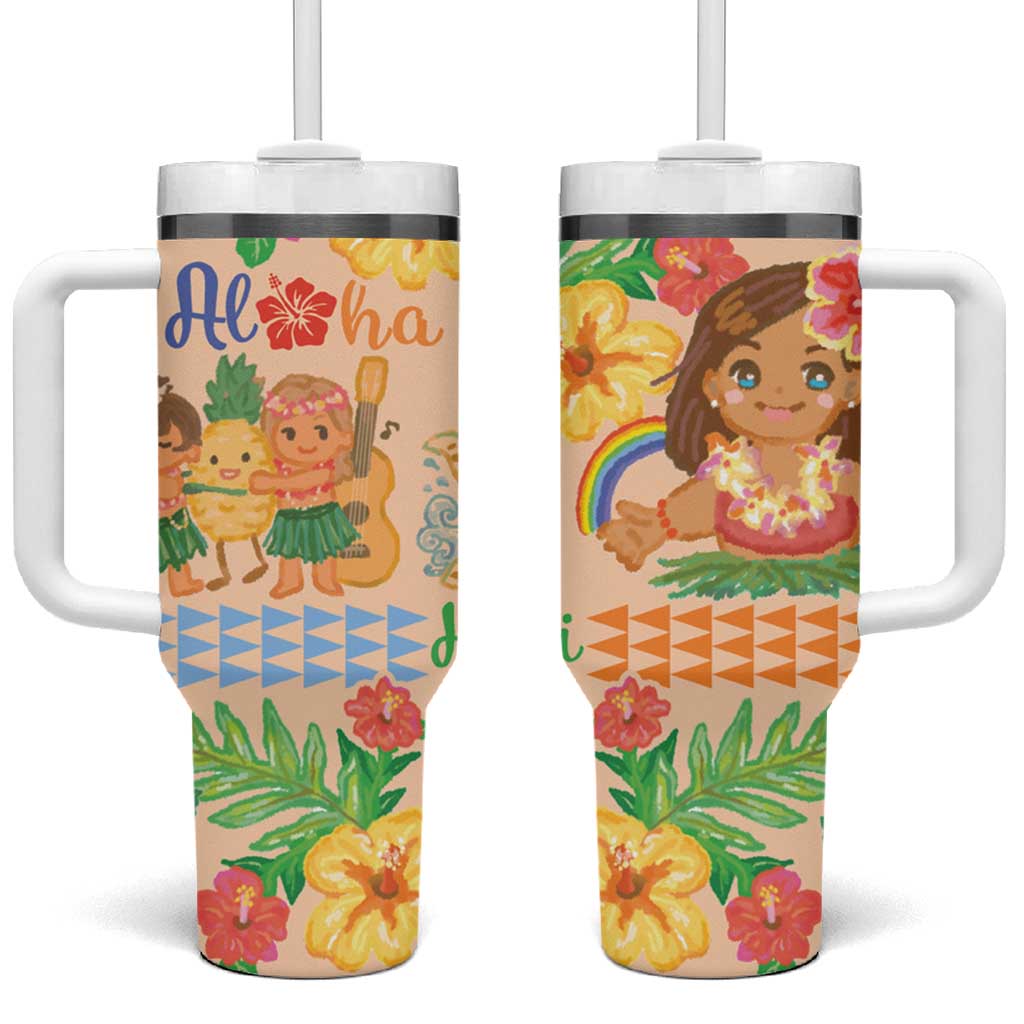 Kawaii Hula Girls Aloha Hibiscus Flowers Custom Stanley Quencher 40oz Stainless Steel Tumbler With Handle