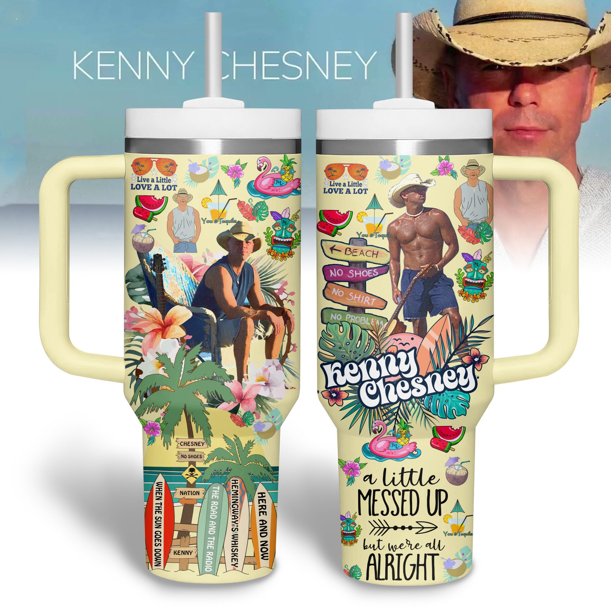 Kenny Chesney Music Custom Stanley Quencher 40oz Stainless Steel Tumbler With Handle