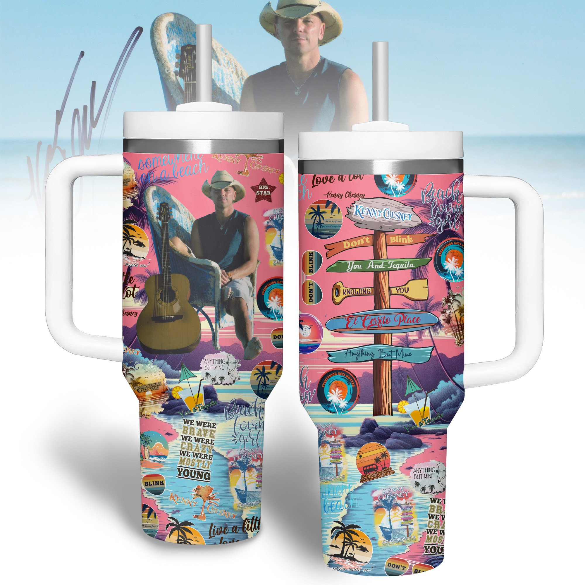 Kenny Chesney Music Custom Stanley Quencher 40oz Stainless Steel Tumbler With Handle
