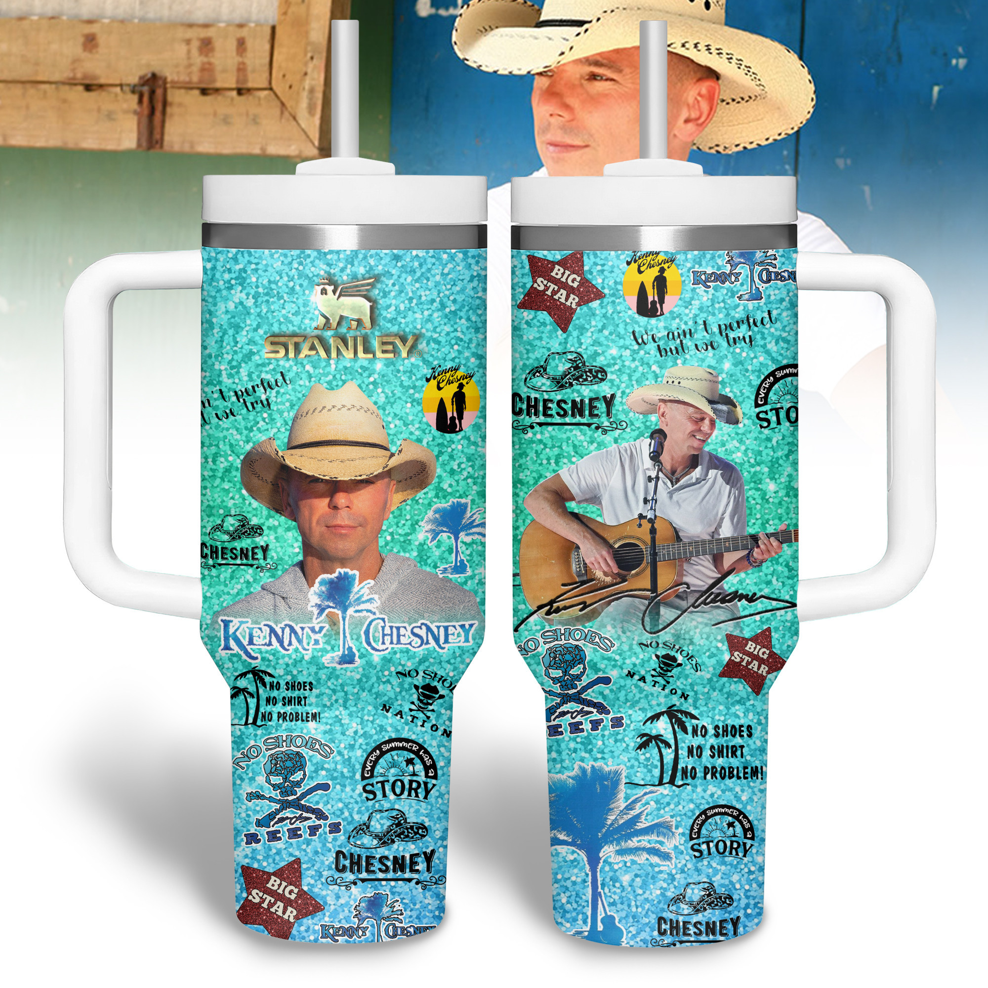 Kenny Chesney Music Custom Stanley Quencher 40oz Stainless Steel Tumbler With Handle