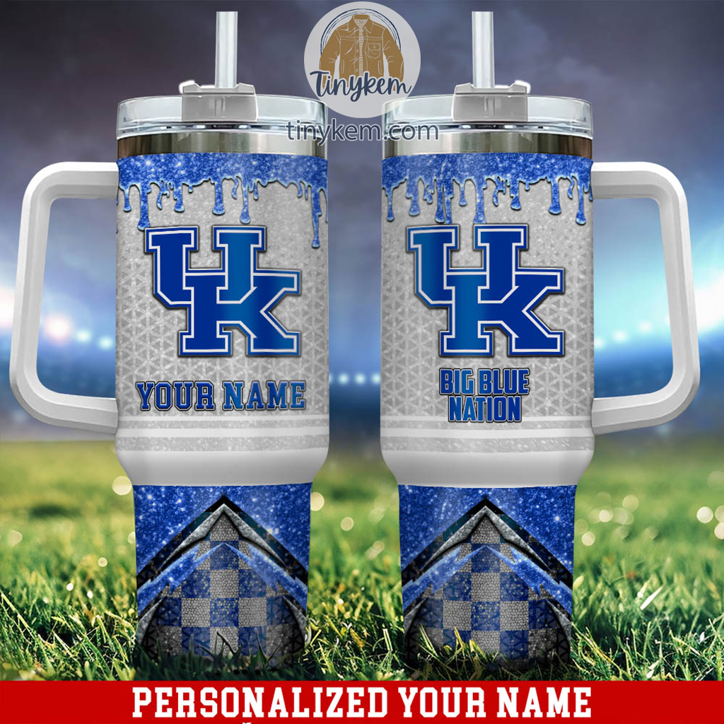 Kentucky Wildcats Glitter NCAA Custom Stanley Quencher 40oz Stainless Steel Tumbler With Handle