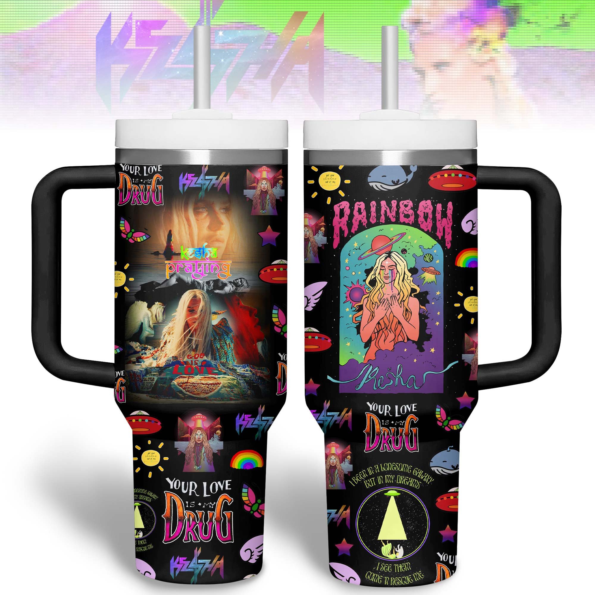 Kesha Music Custom Stanley Quencher 40oz Stainless Steel Tumbler With Handle