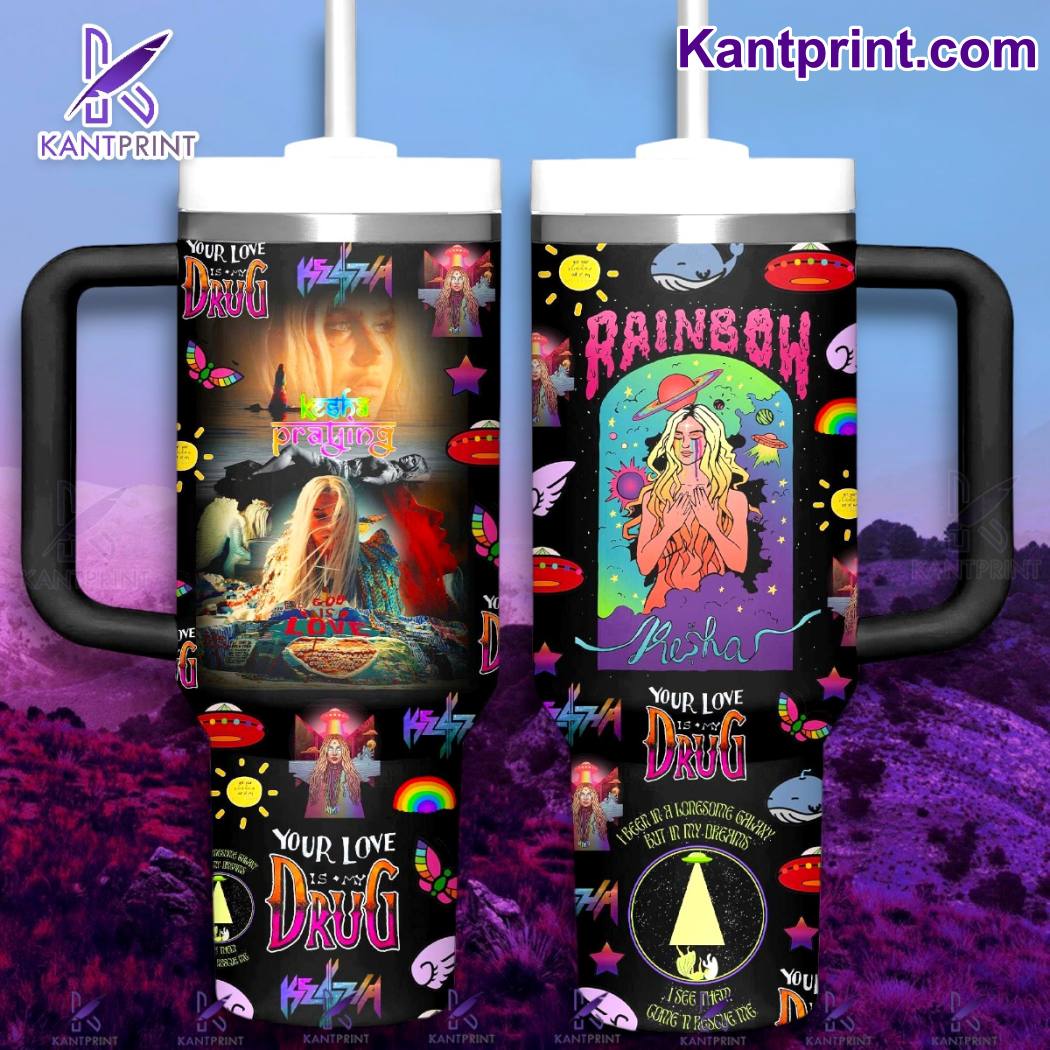 Kesha Rainbow Music Custom Stanley Quencher 40oz Stainless Steel Tumbler With Handle
