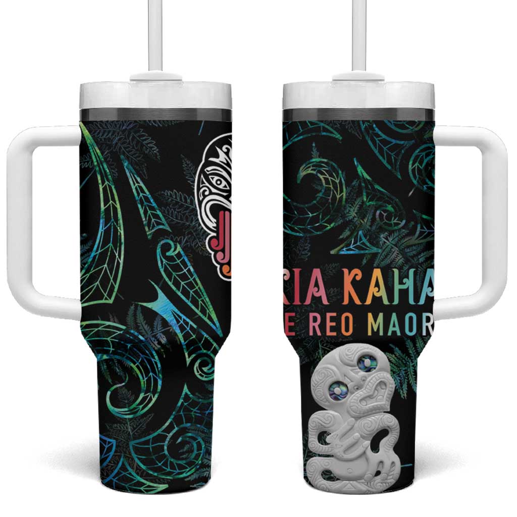 Kia Hara Te reo Maori Manaia Moko Mix Paua Shell Custom Stanley Quencher 40oz Stainless Steel Tumbler With Handle