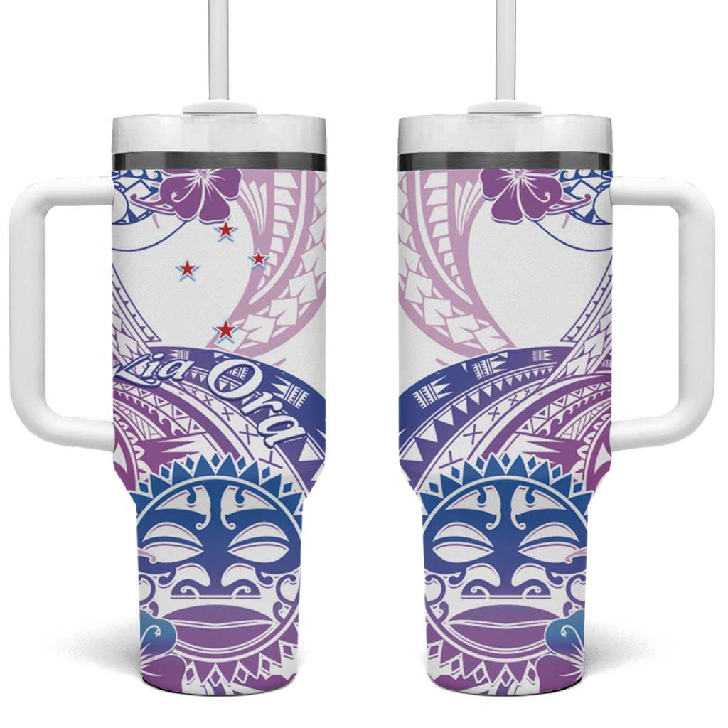 Kia Ora Maori New Zealand Pastel Sun Ta Moko Lilac Custom Stanley Quencher 40oz Stainless Steel Tumbler With Handle