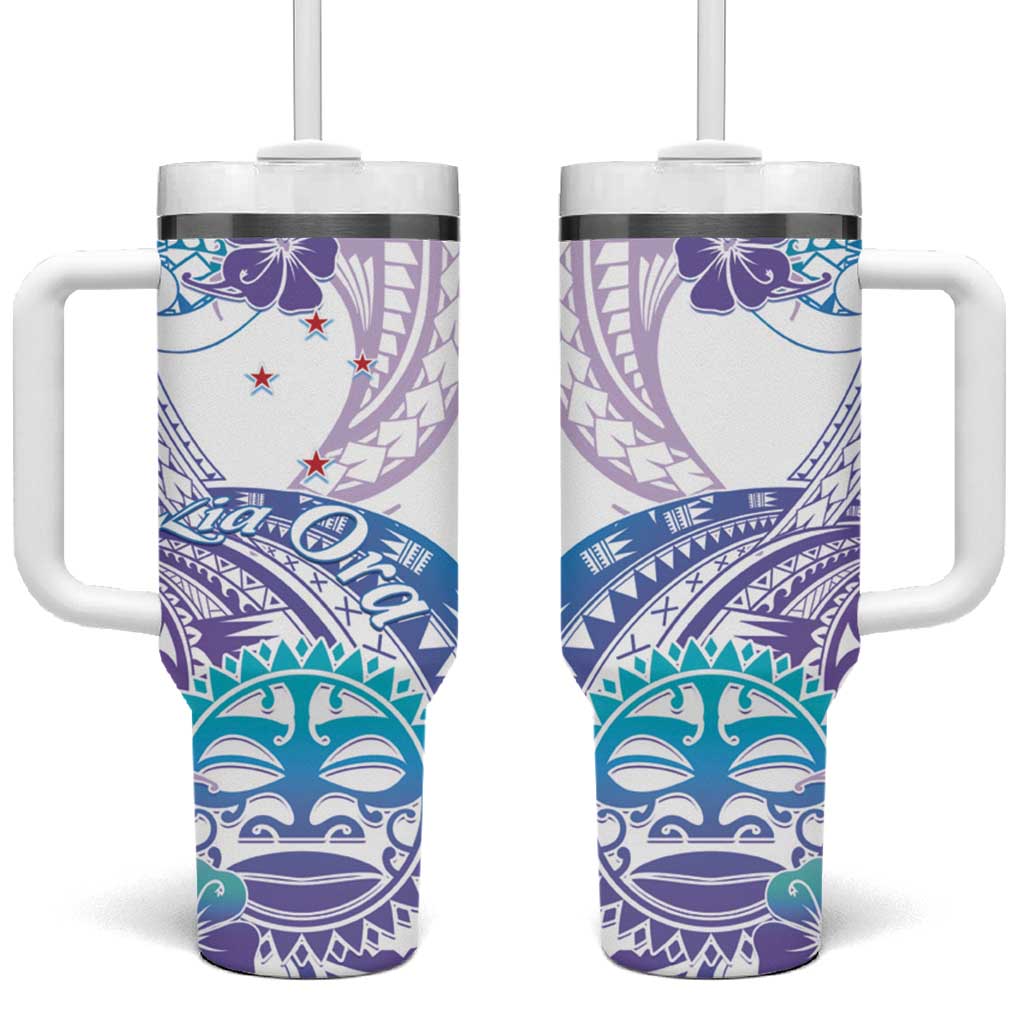 Kia Ora Maori New Zealand Pastel Sun Ta Moko Violet Custom Stanley Quencher 40oz Stainless Steel Tumbler With Handle