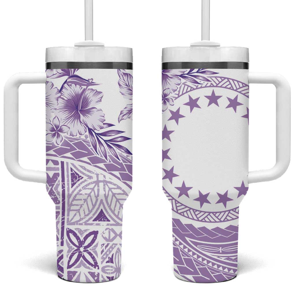Kia Orana Cook Islands Tiare & Stars Lavender Custom Stanley Quencher 40oz Stainless Steel Tumbler With Handle