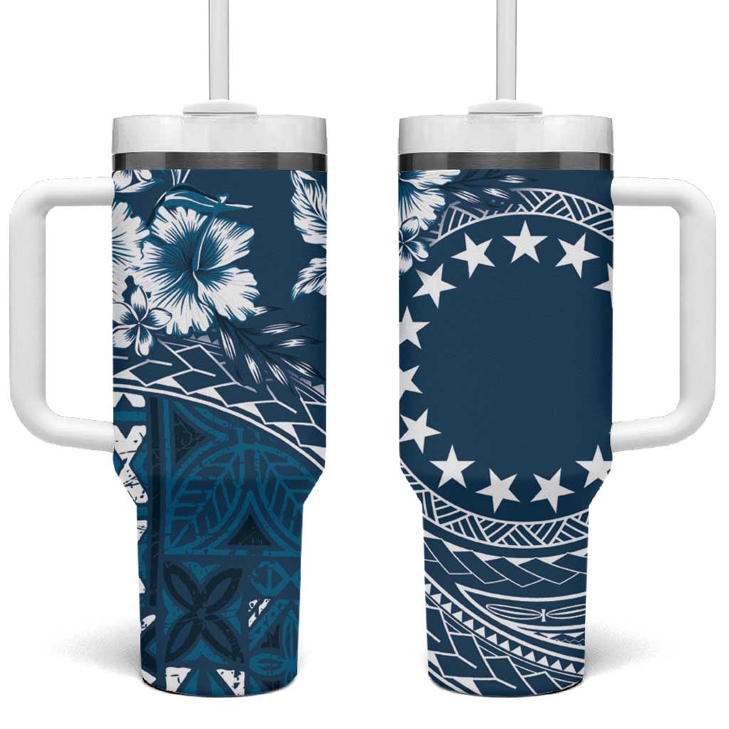 Kia Orana Cook Islands Tiare & Stars Navy Blue Custom Stanley Quencher 40oz Stainless Steel Tumbler With Handle