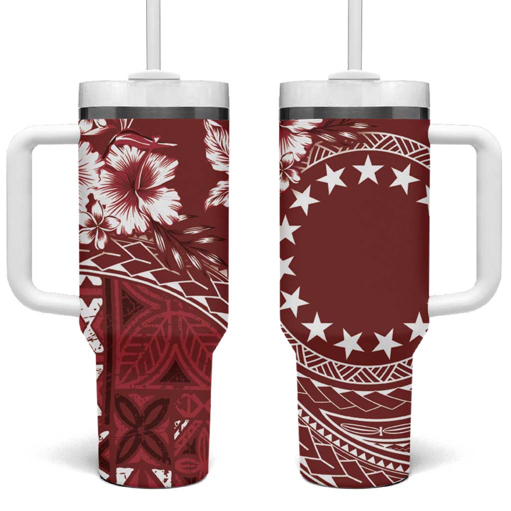 Kia Orana Cook Islands Tiare & Stars Scarlet Custom Stanley Quencher 40oz Stainless Steel Tumbler With Handle