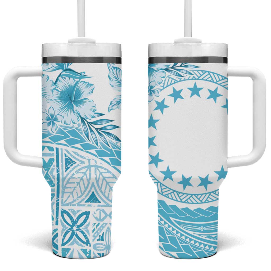 Kia Orana Cook Islands Tiare & Stars Turquoise Custom Stanley Quencher 40oz Stainless Steel Tumbler With Handle