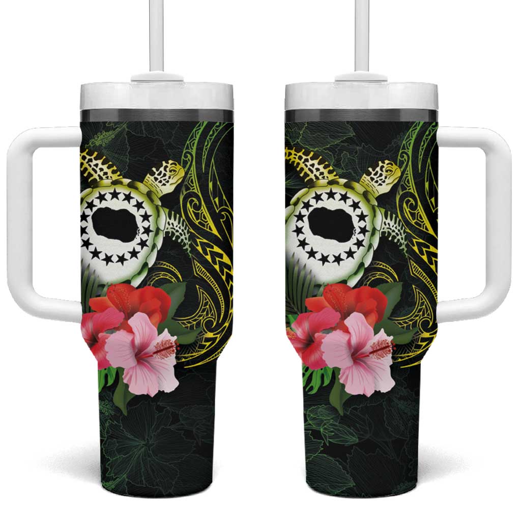Kia Orana Cook Islands Turtle and Hibiscus Polynesian Custom Stanley Quencher 40oz Stainless Steel Tumbler With Handle