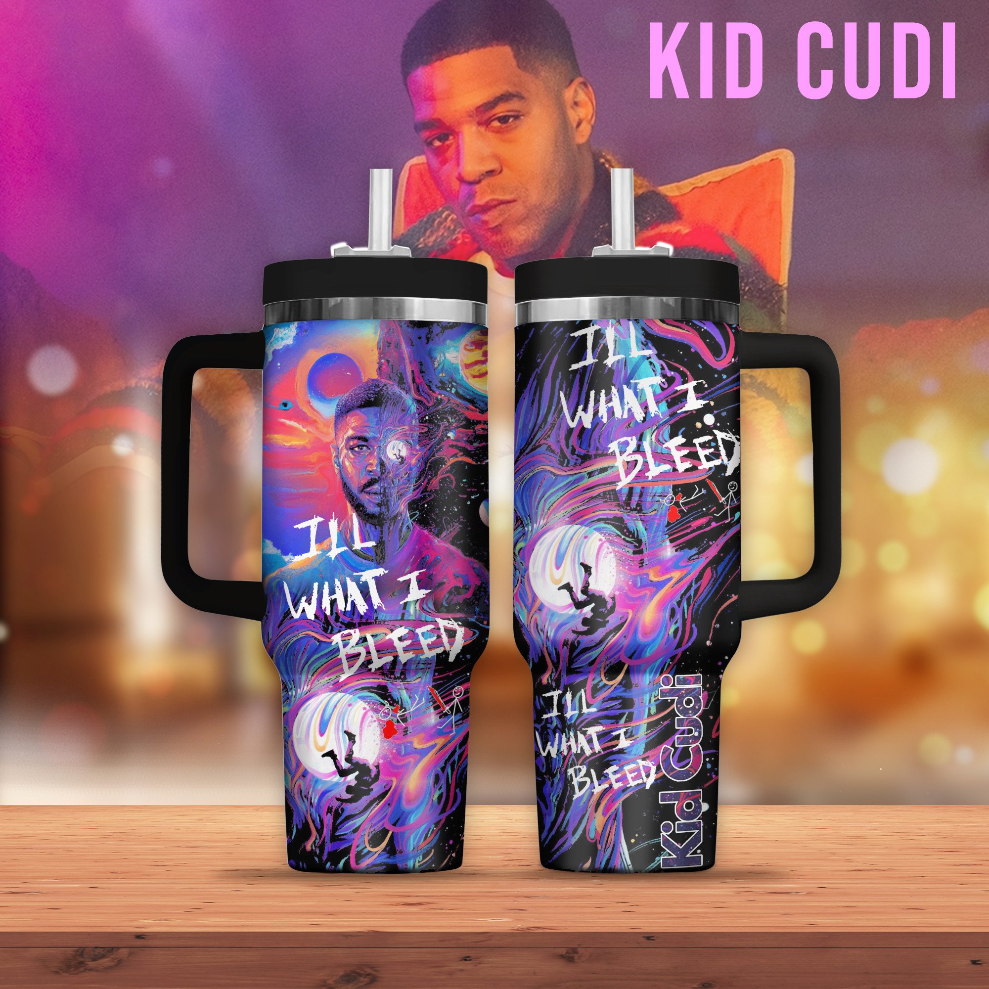Kid Cudi Music Custom Stanley Quencher 40oz Stainless Steel Tumbler With Handle