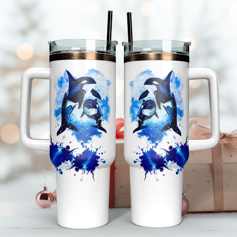 Killer Whale Custom Stanley Quencher 40oz Stainless Steel Tumbler With Handle