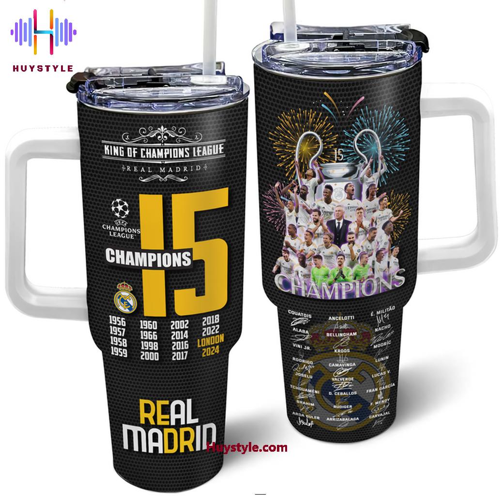 King Of Champions League Real Madrid CF Custom Stanley Quencher 40oz Stainless Steel Tumbler With Handle
