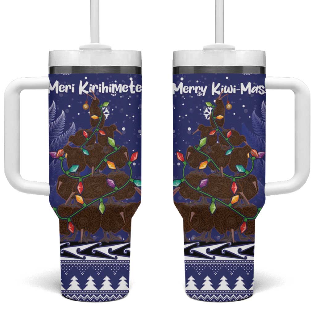 Kiwi New Zealand Christmas Meri Kirihimete Silver Fern Blue Color Custom Stanley Quencher 40oz Stainless Steel Tumbler With Handle