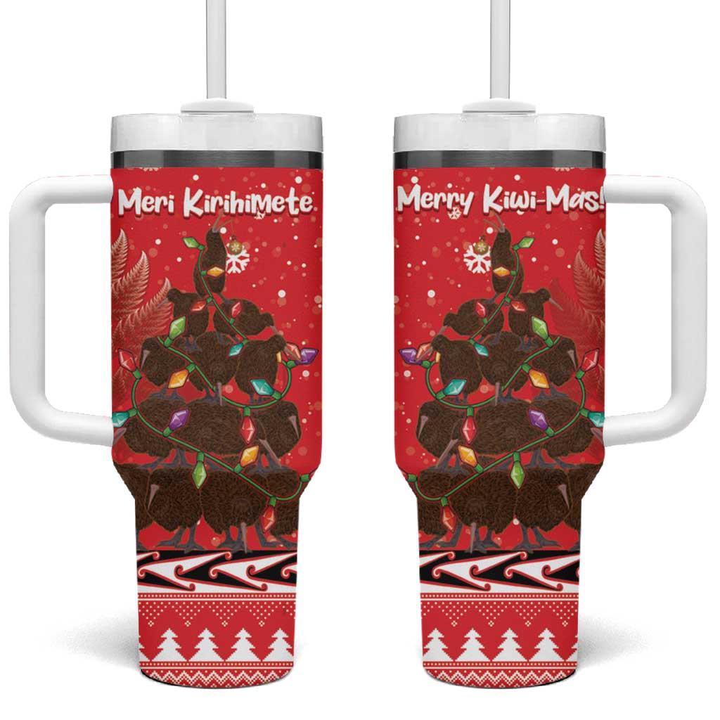 Kiwi New Zealand Christmas Meri Kirihimete Silver Fern Red Color Custom Stanley Quencher 40oz Stainless Steel Tumbler With Handle