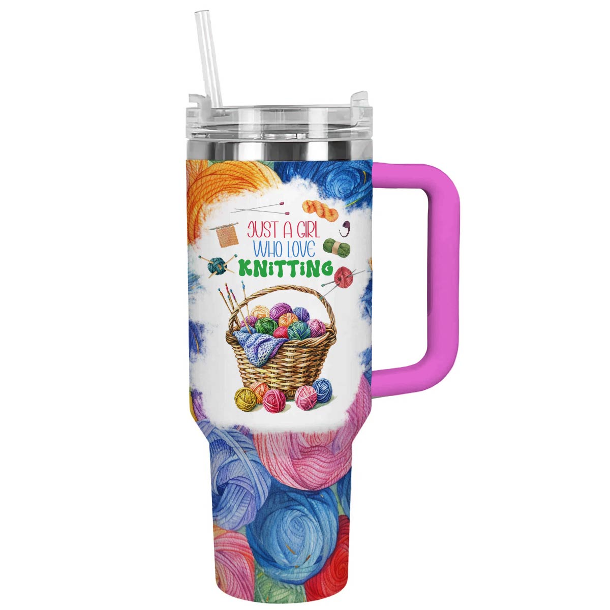 Knitting Custom Stanley Quencher 40oz Stainless Steel Tumbler With Handle