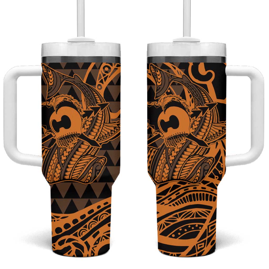 Koa Ikaika Warrior Helmet with Shark Gold Kakau Custom Stanley Quencher 40oz Stainless Steel Tumbler With Handle