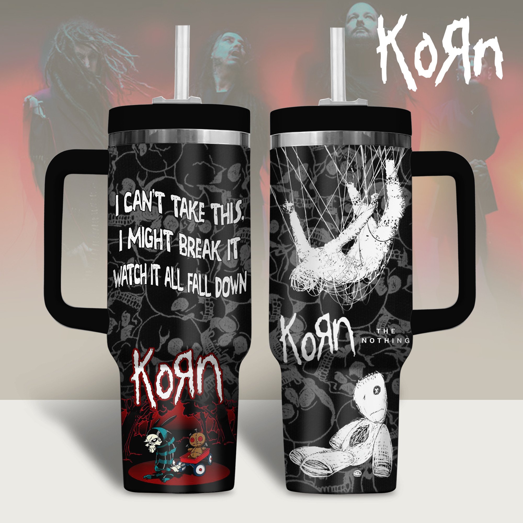 Korn Music Custom Stanley Quencher 40oz Stainless Steel Tumbler With Handle