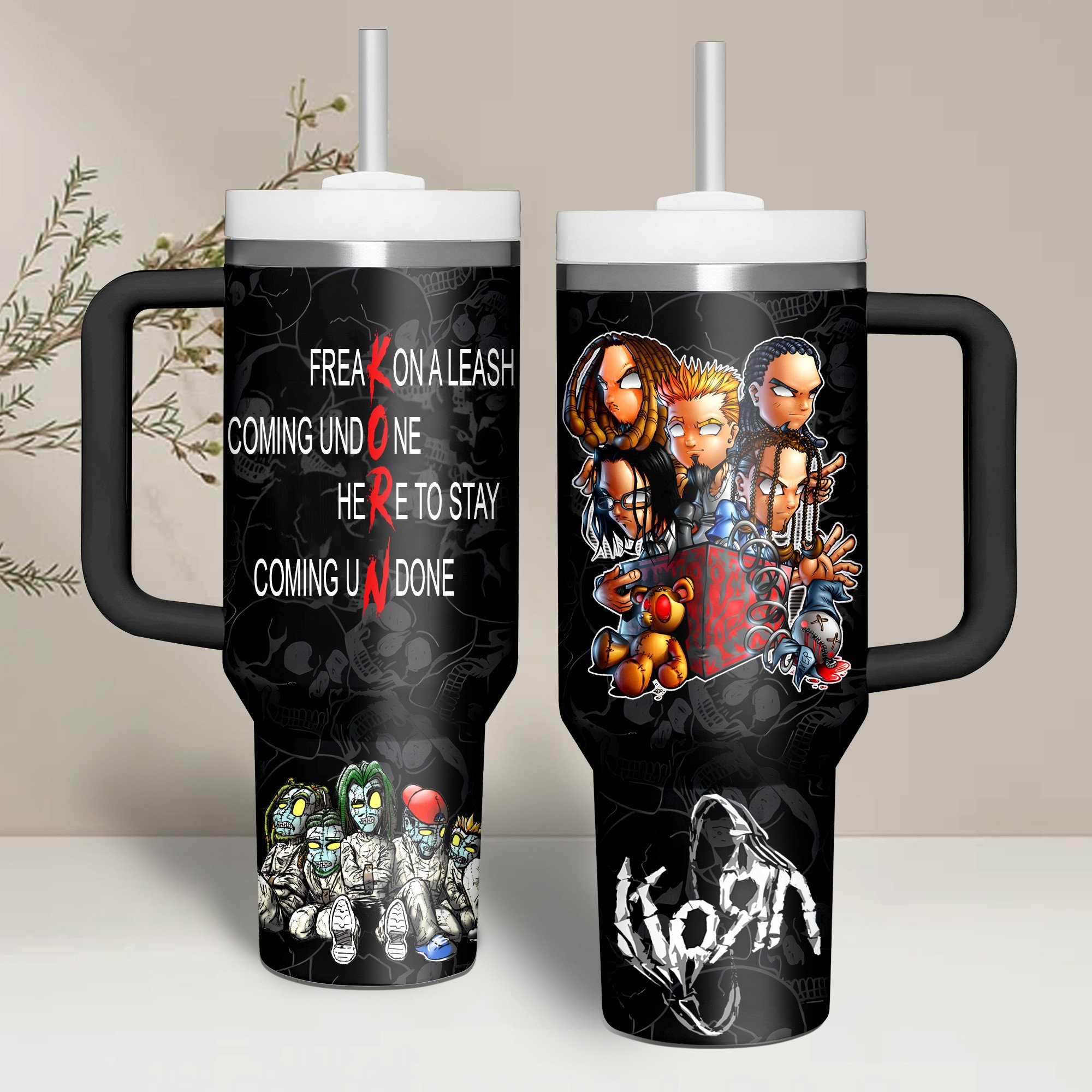 Korn Music Custom Stanley Quencher 40oz Stainless Steel Tumbler With Handle