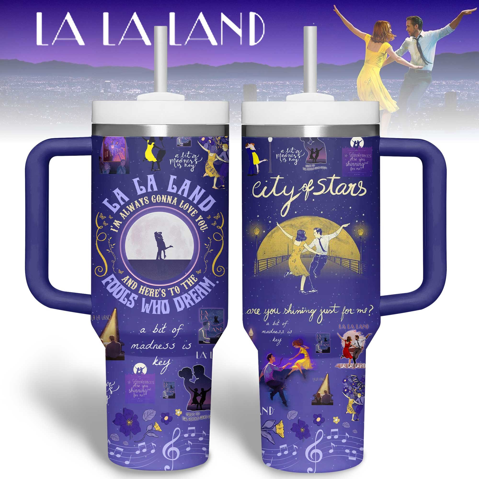 La La Land Movies Custom Stanley Quencher 40oz Stainless Steel Tumbler With Handle
