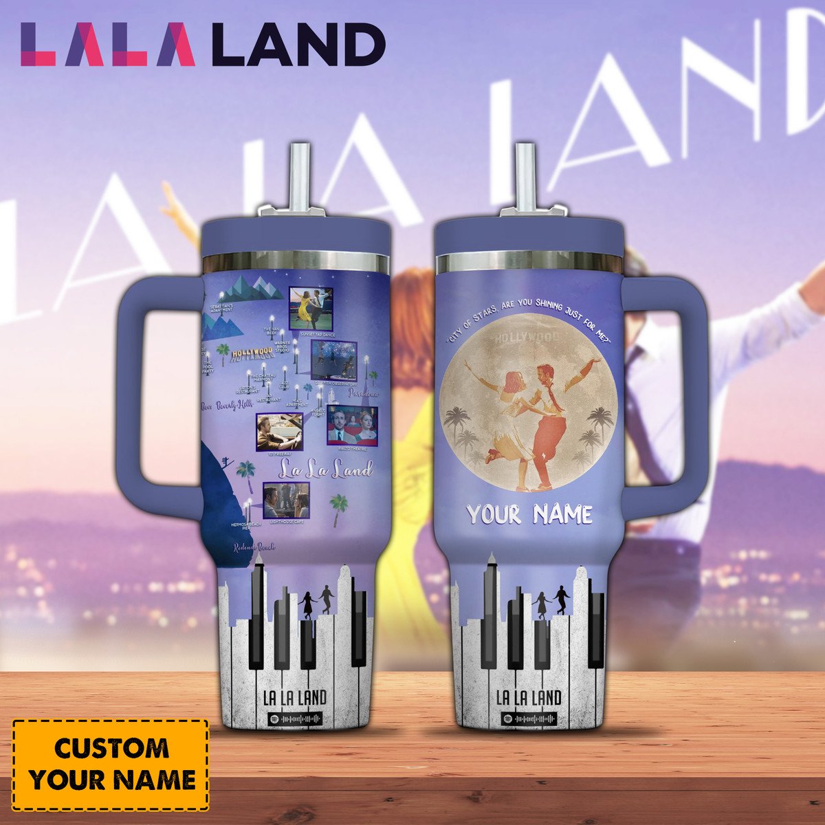 La La Land Movies Custom Stanley Quencher 40oz Stainless Steel Tumbler With Handle