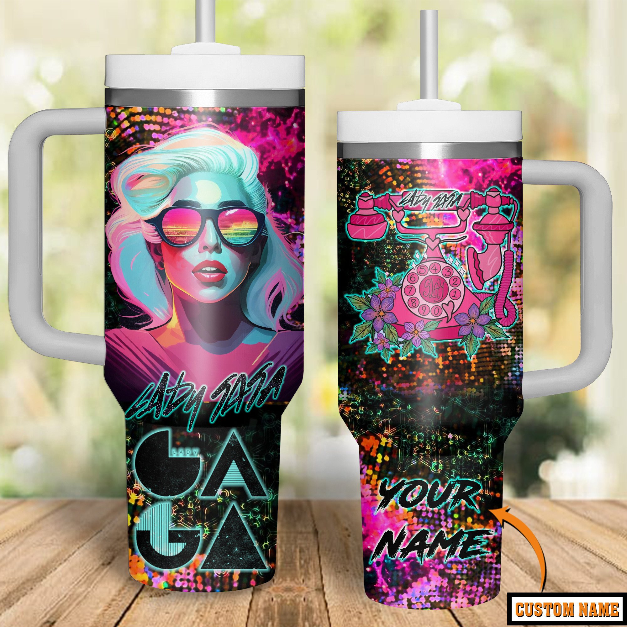 Lady Gaga Music Custom Stanley Quencher 40oz Stainless Steel Tumbler With Handle