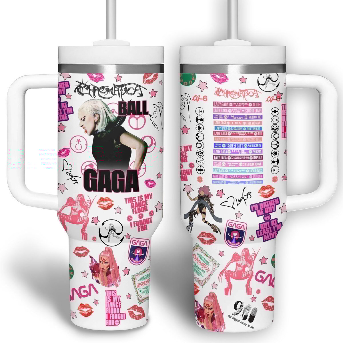 Lady Gaga Music Custom Stanley Quencher 40oz Stainless Steel Tumbler With Handle