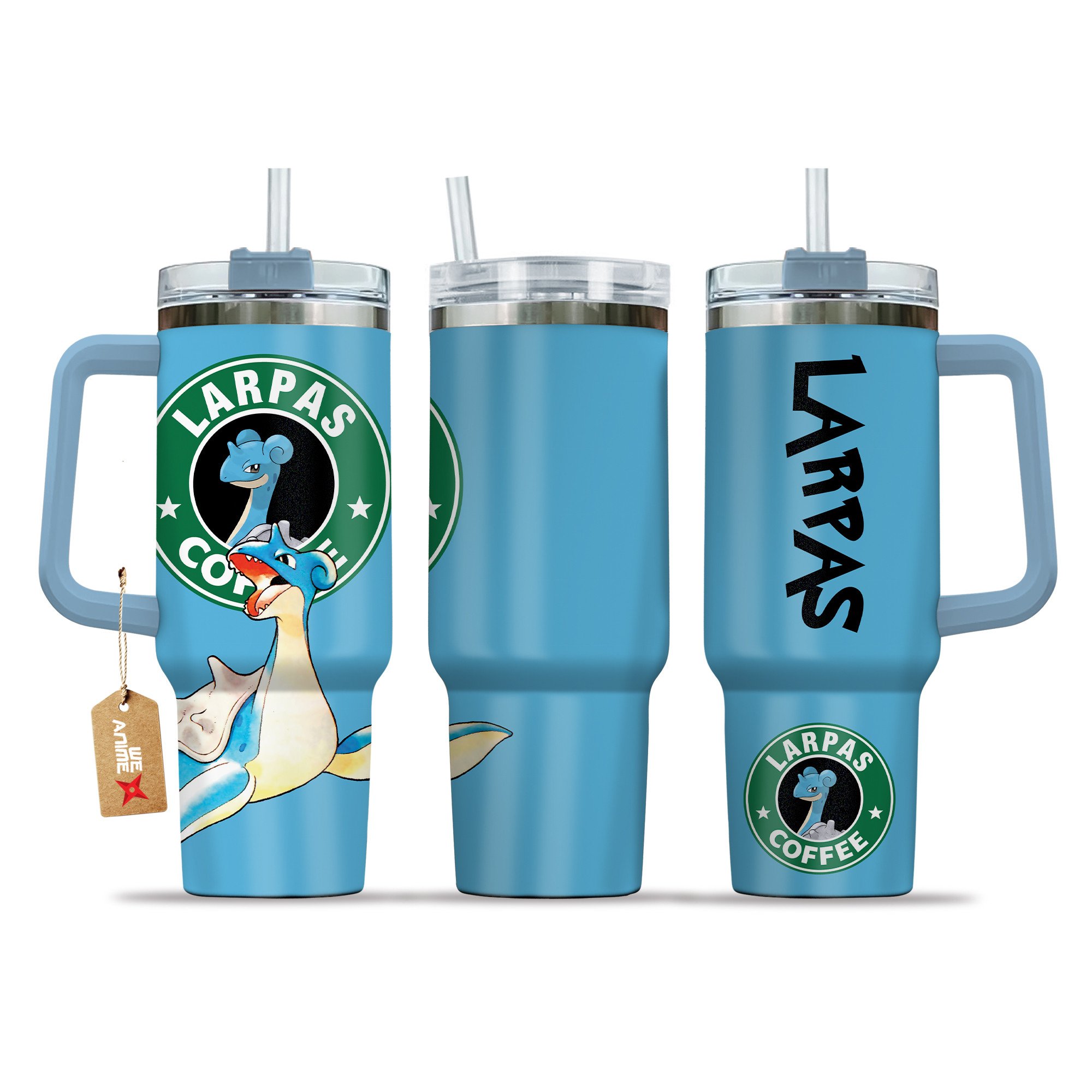 Lapras Coffee Pokemon Anime Custom Stanley Quencher 40oz Stainless Steel Tumbler With Handle