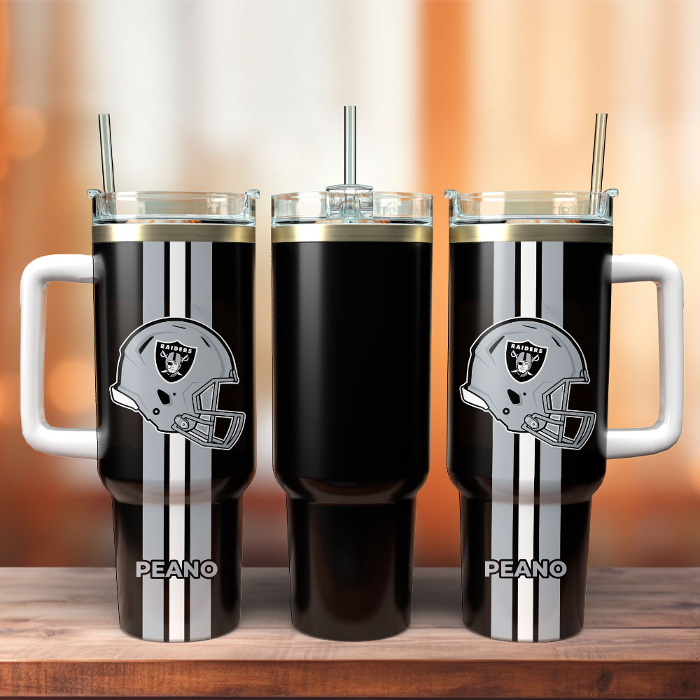 Las Vegas Raiders Football NFL Sport Custom Stanley Quencher 40oz Stainless Steel Tumbler With Handle