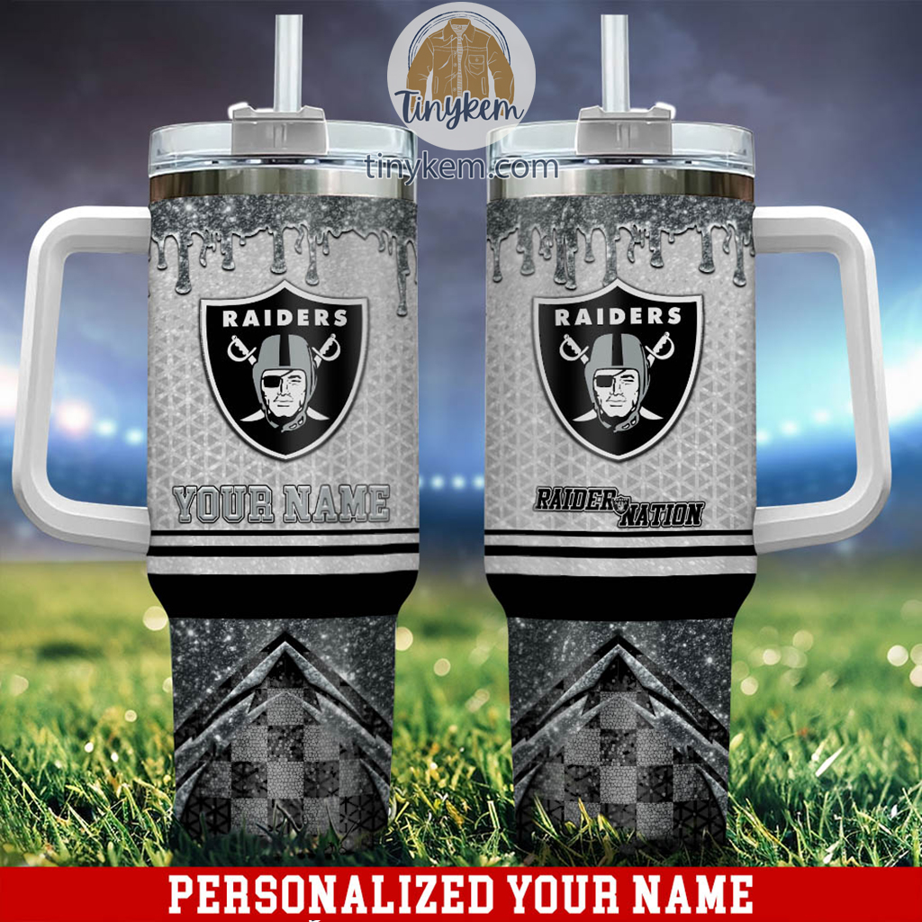 Las Vegas Raiders Glitter NFL Custom Stanley Quencher 40oz Stainless Steel Tumbler With Handle