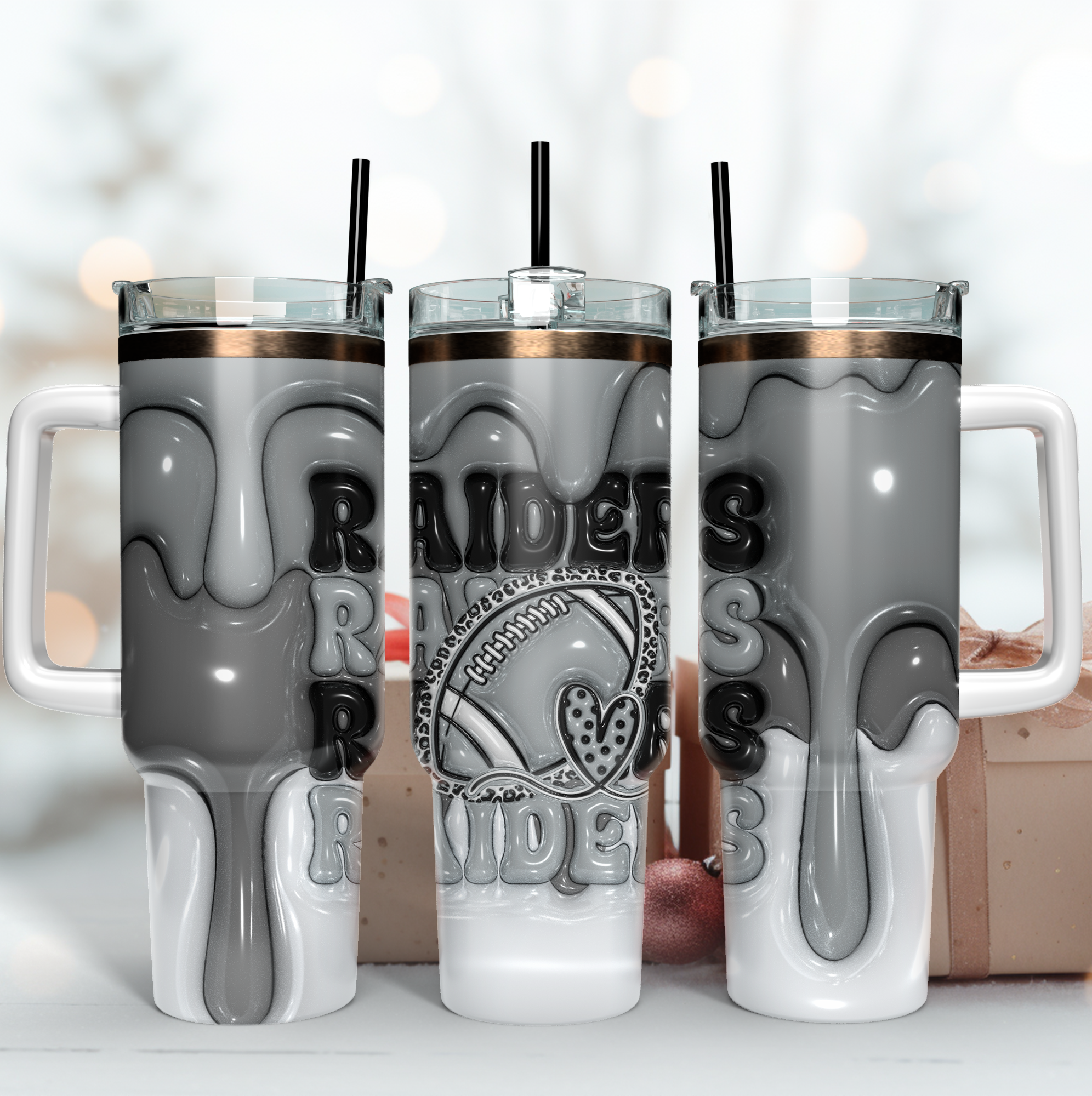 Las Vegas Raiders NFL 3D Inflated Puff Effect Custom Stanley Quencher 40oz Stainless Steel Tumbler With Handle