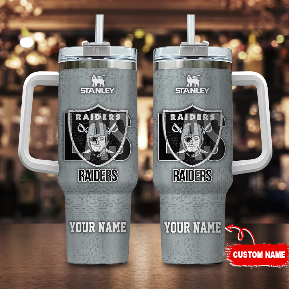 Las Vegas Raiders NFL 3D Logo Custom Stanley Quencher 40oz Stainless Steel Tumbler With Handle