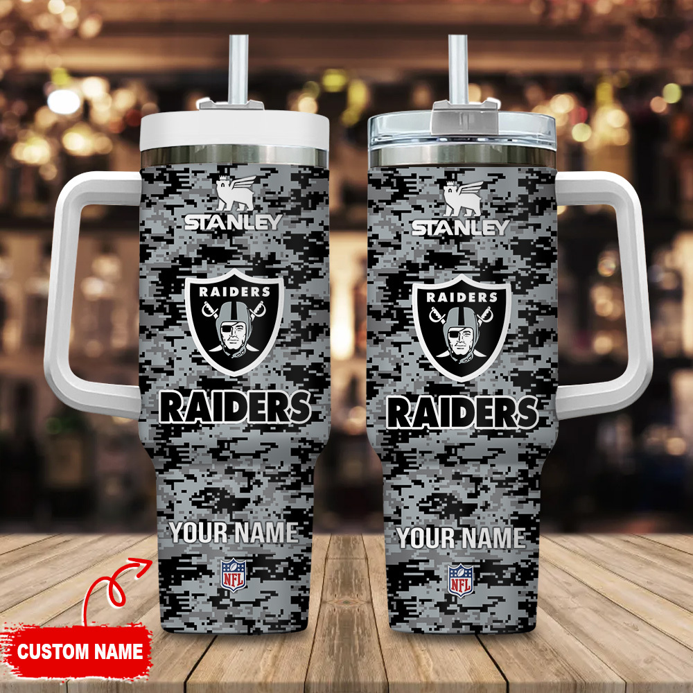 Las Vegas Raiders NFL Camouflage Custom Stanley Quencher 40oz Stainless Steel Tumbler With Handle