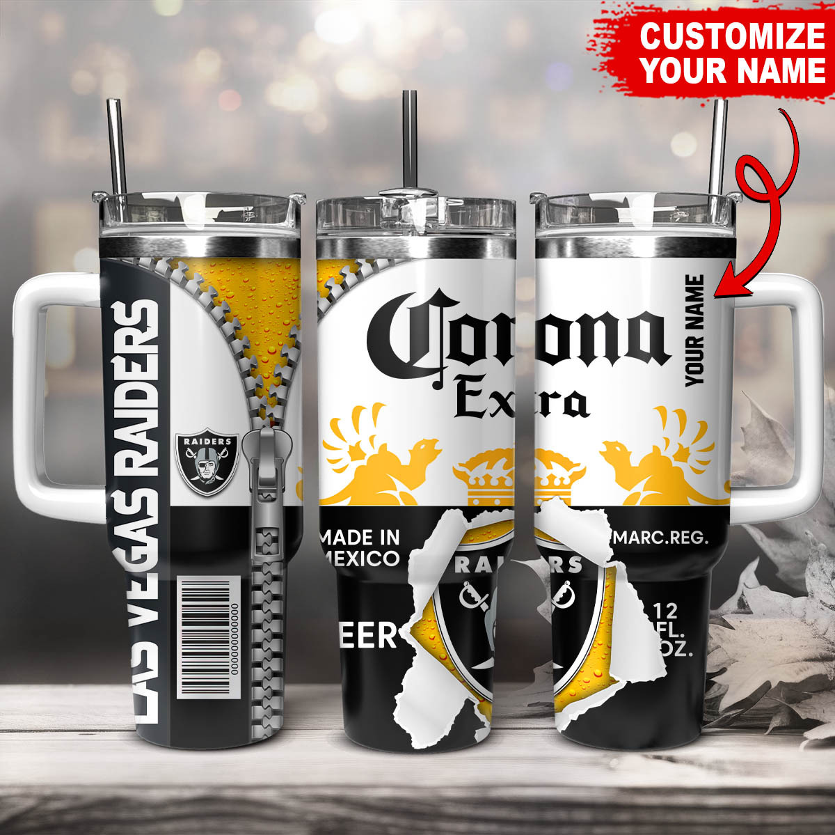 Las Vegas Raiders NFL Corona Extra Custom Stanley Quencher 40oz Stainless Steel Tumbler With Handle