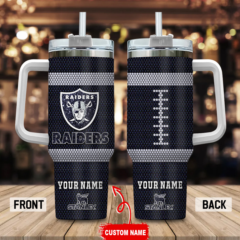 Las Vegas Raiders NFL Crystal Custom Stanley Quencher 40oz Stainless Steel Tumbler With Handle