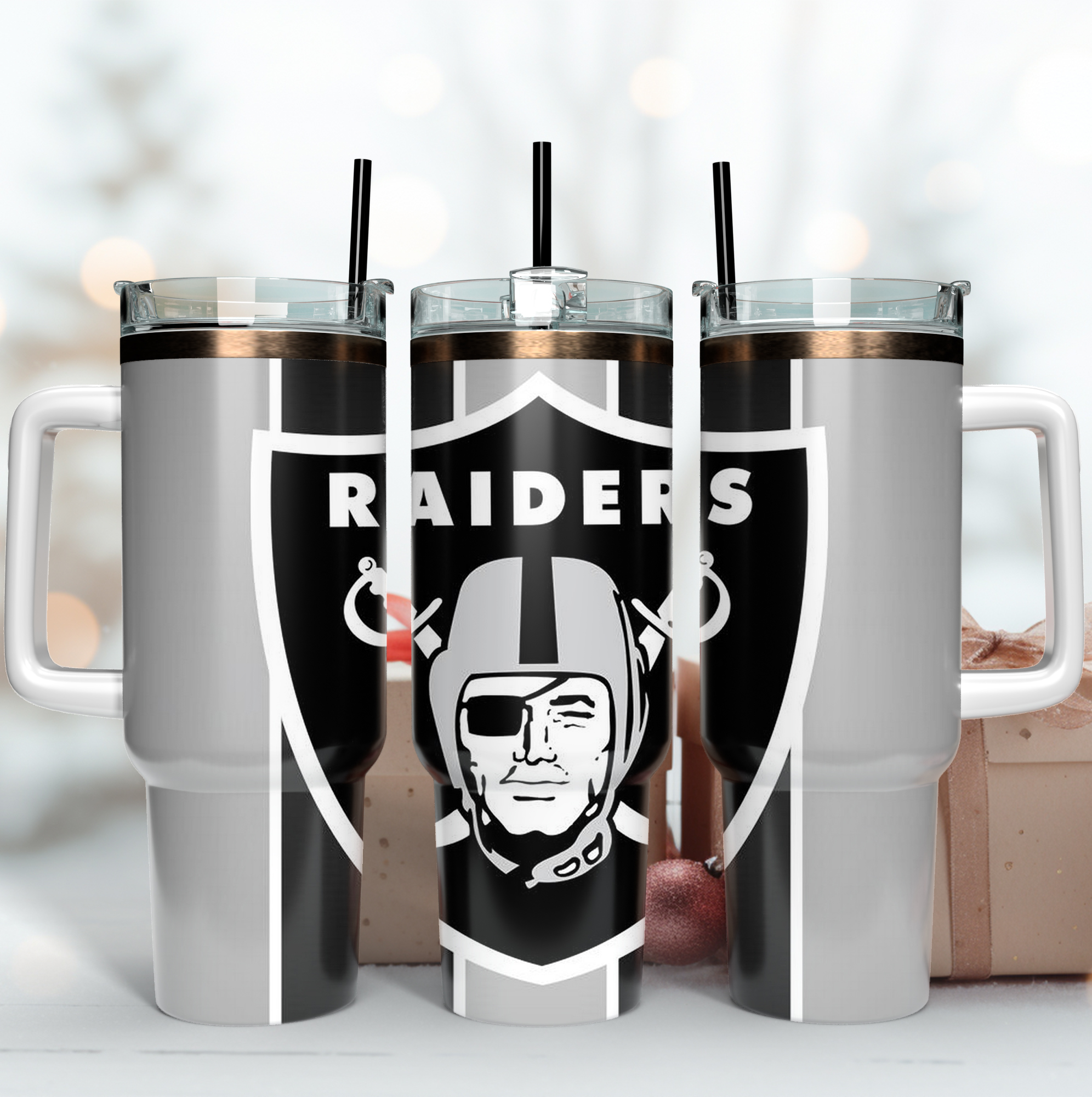 Las Vegas Raiders NFL Custom Stanley Quencher 40oz Stainless Steel Tumbler With Handle