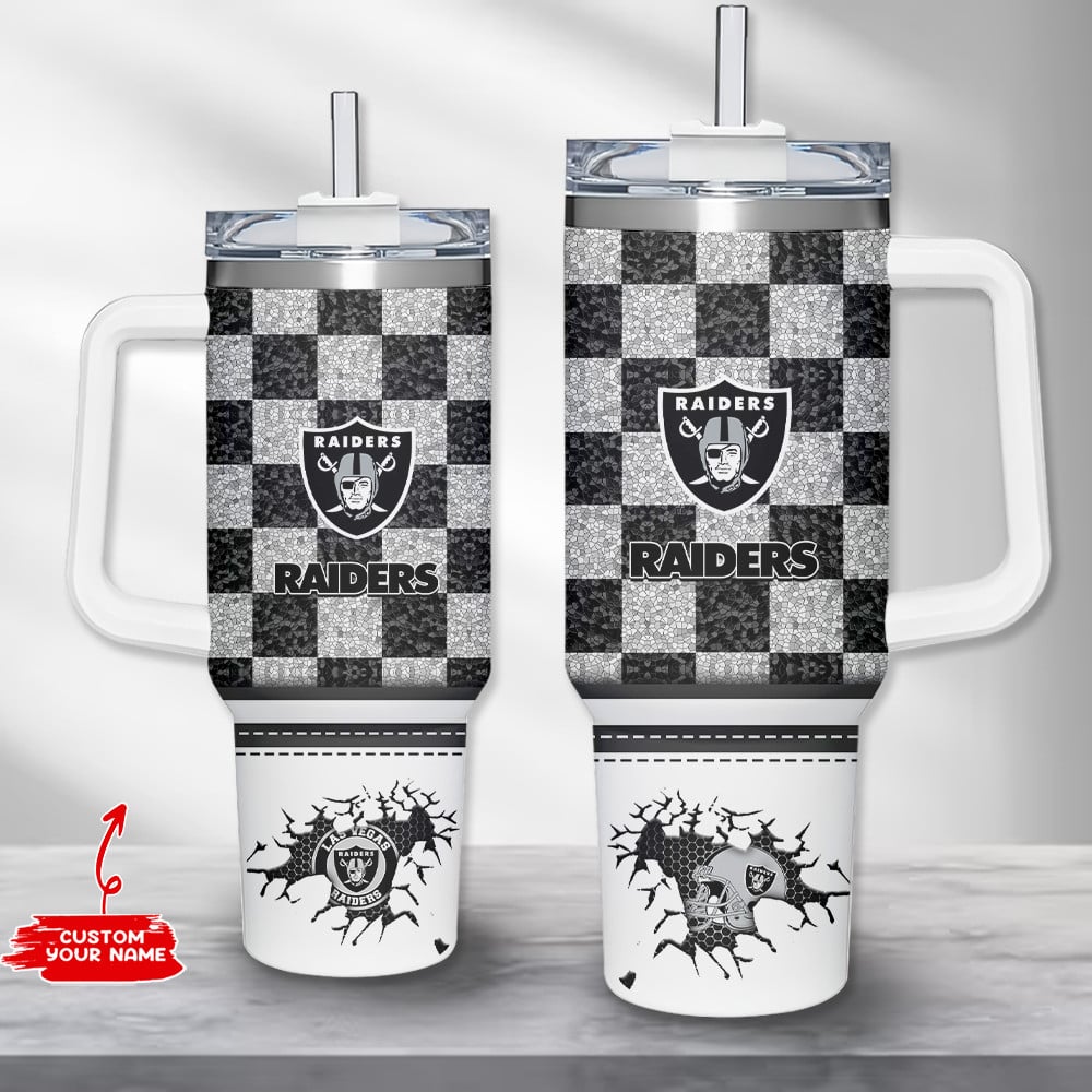 Las Vegas Raiders NFL Custom Stanley Quencher 40oz Stainless Steel Tumbler With Handle
