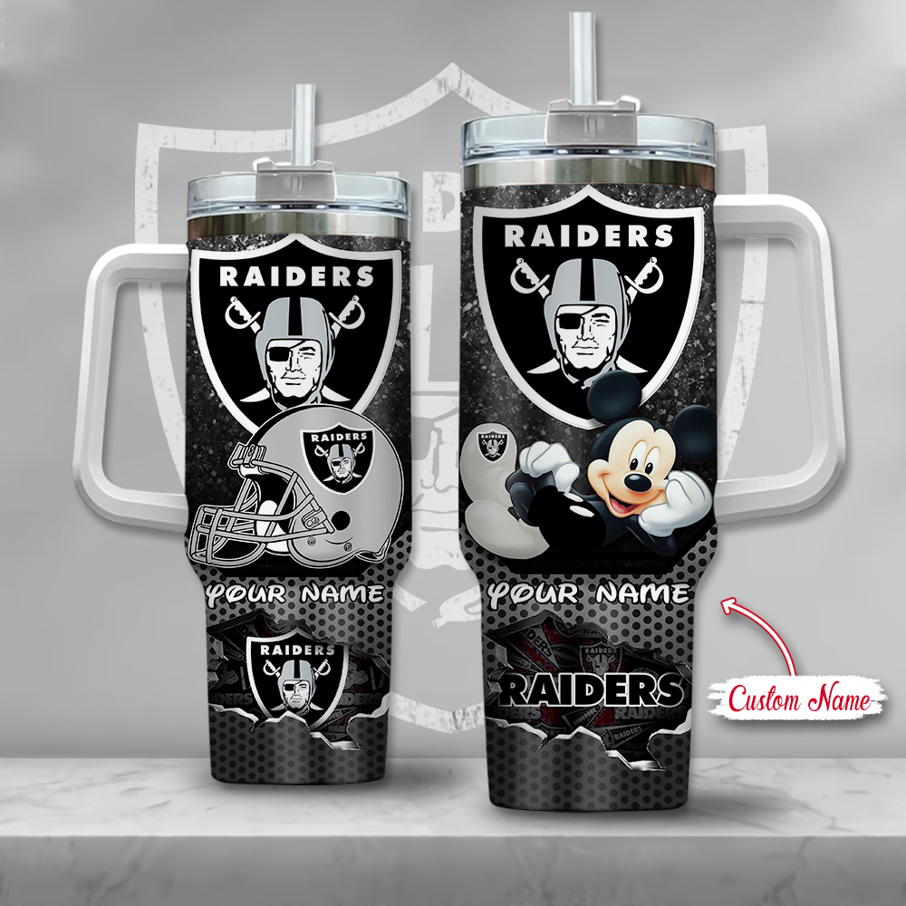 Las Vegas Raiders NFL Custom Stanley Quencher 40oz Stainless Steel Tumbler With Handle