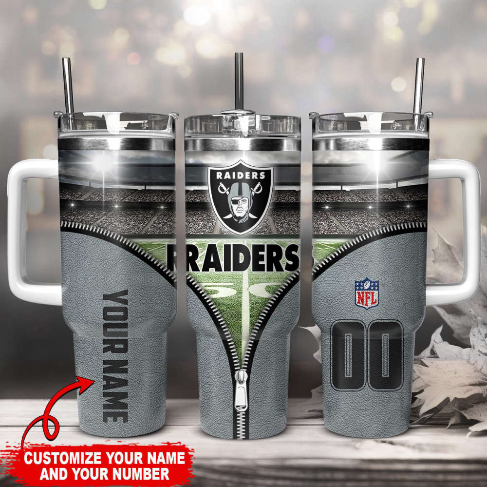Las Vegas Raiders NFL Custom Stanley Quencher 40oz Stainless Steel Tumbler With Handle
