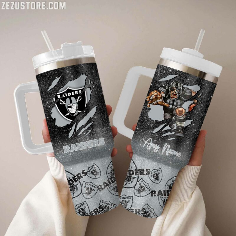 Las Vegas Raiders NFL Custom Stanley Quencher 40oz Stainless Steel Tumbler With Handle