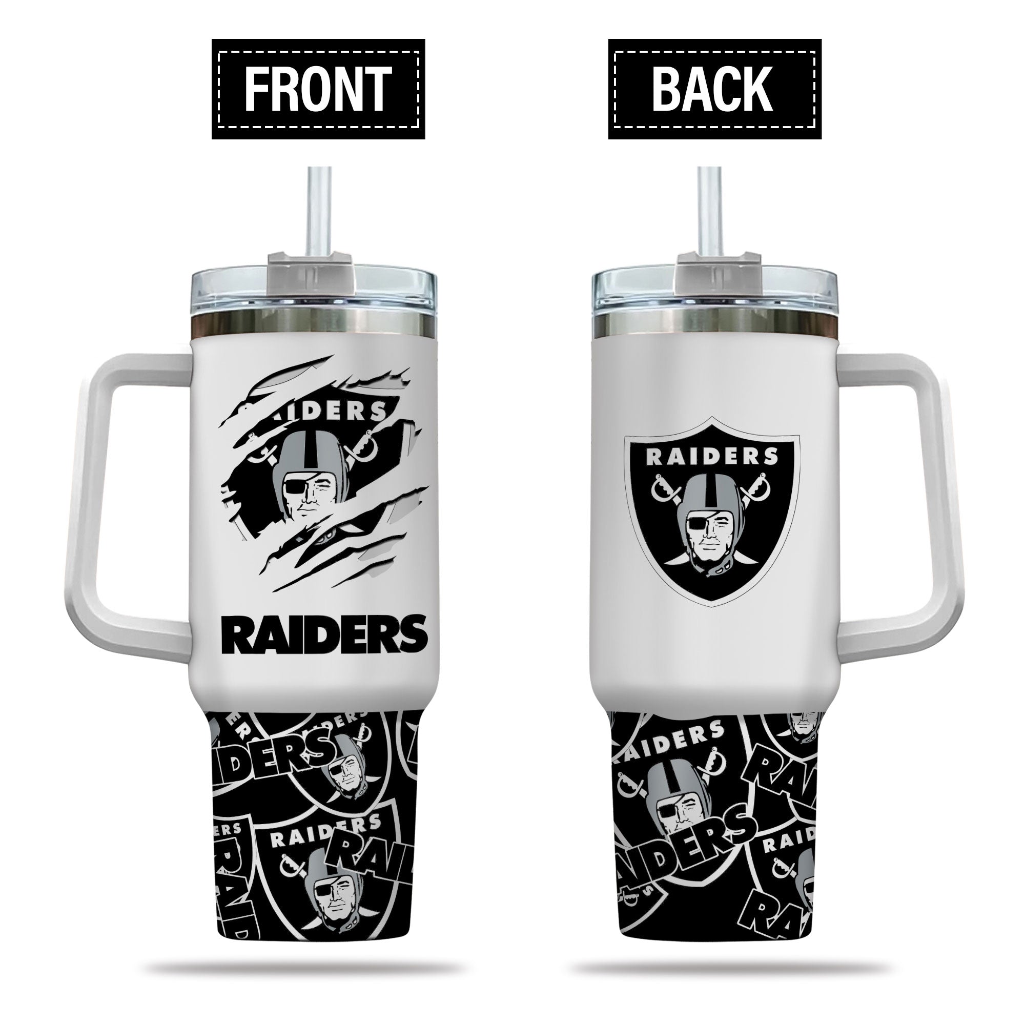 Las Vegas Raiders NFL Custom Stanley Quencher 40oz Stainless Steel Tumbler With Handle