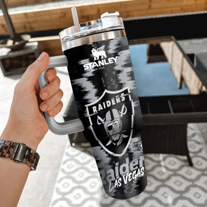 Las Vegas Raiders NFL Custom Stanley Quencher 40oz Stainless Steel Tumbler With Handle