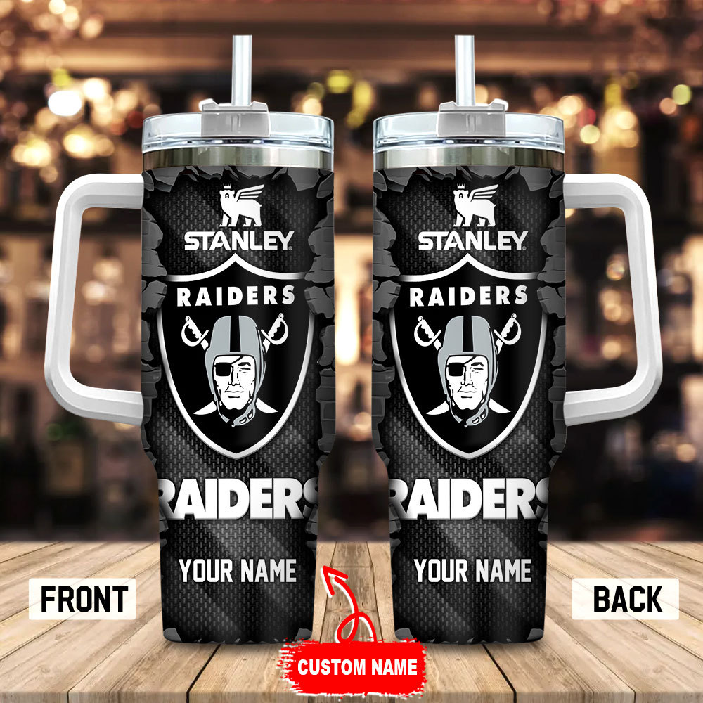 Las Vegas Raiders NFL Custom Stanley Quencher 40oz Stainless Steel Tumbler With Handle