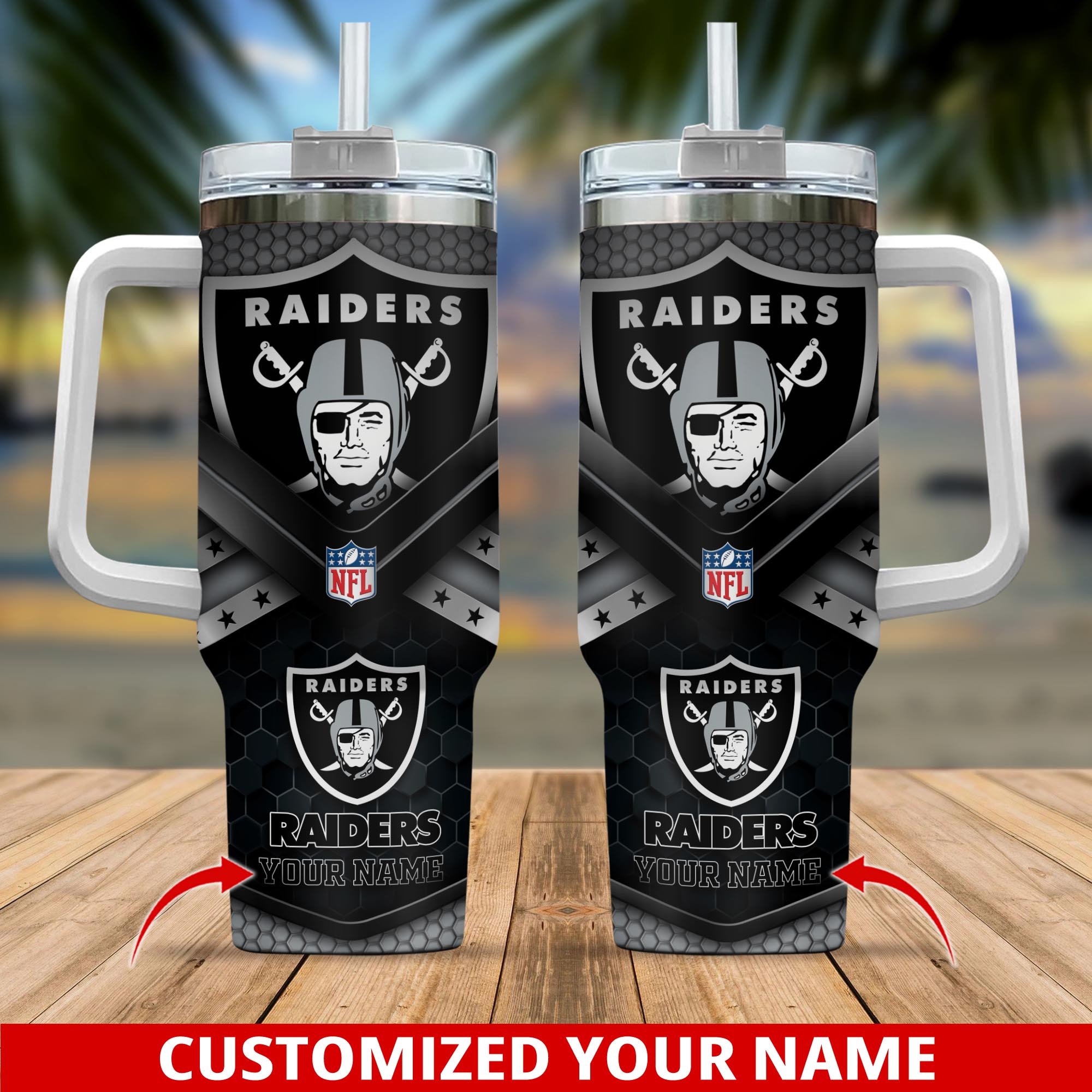 Las Vegas Raiders NFL Custom Stanley Quencher 40oz Stainless Steel Tumbler With Handle