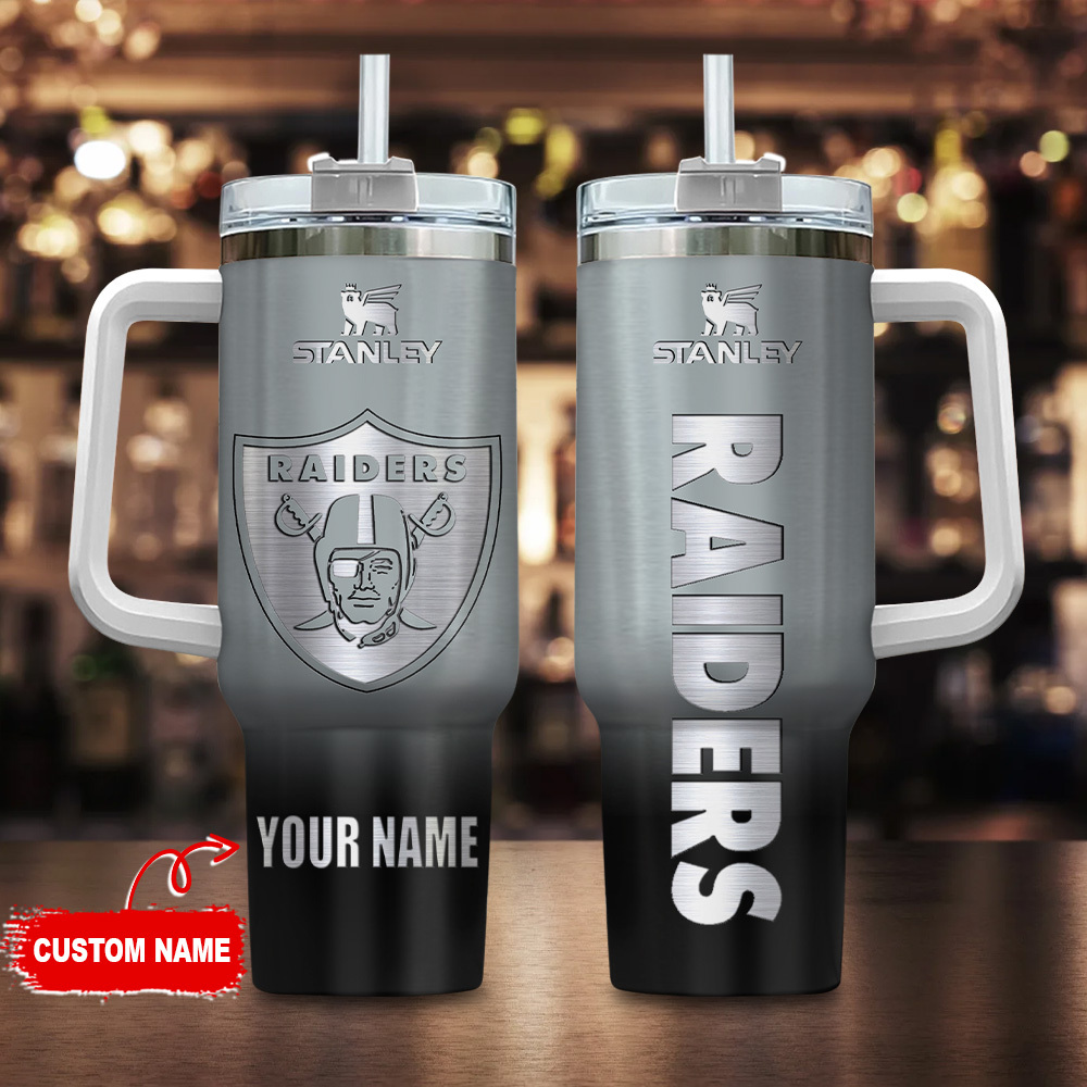 Las Vegas Raiders NFL Custom Stanley Quencher 40oz Stainless Steel Tumbler With Handle