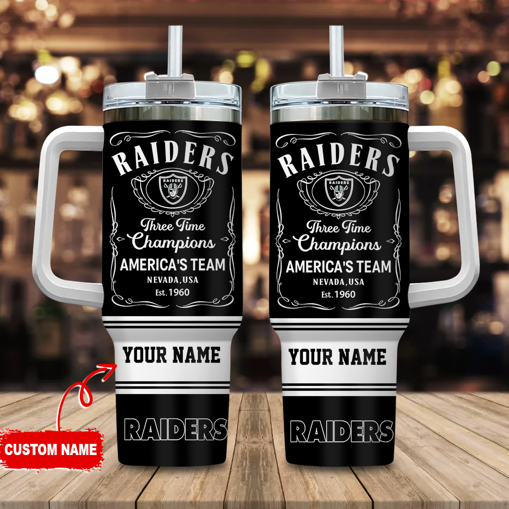 Las Vegas Raiders NFL Custom Stanley Quencher 40oz Stainless Steel Tumbler With Handle