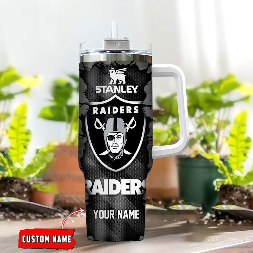 Las Vegas Raiders NFL Custom Stanley Quencher 40oz Stainless Steel Tumbler With Handle