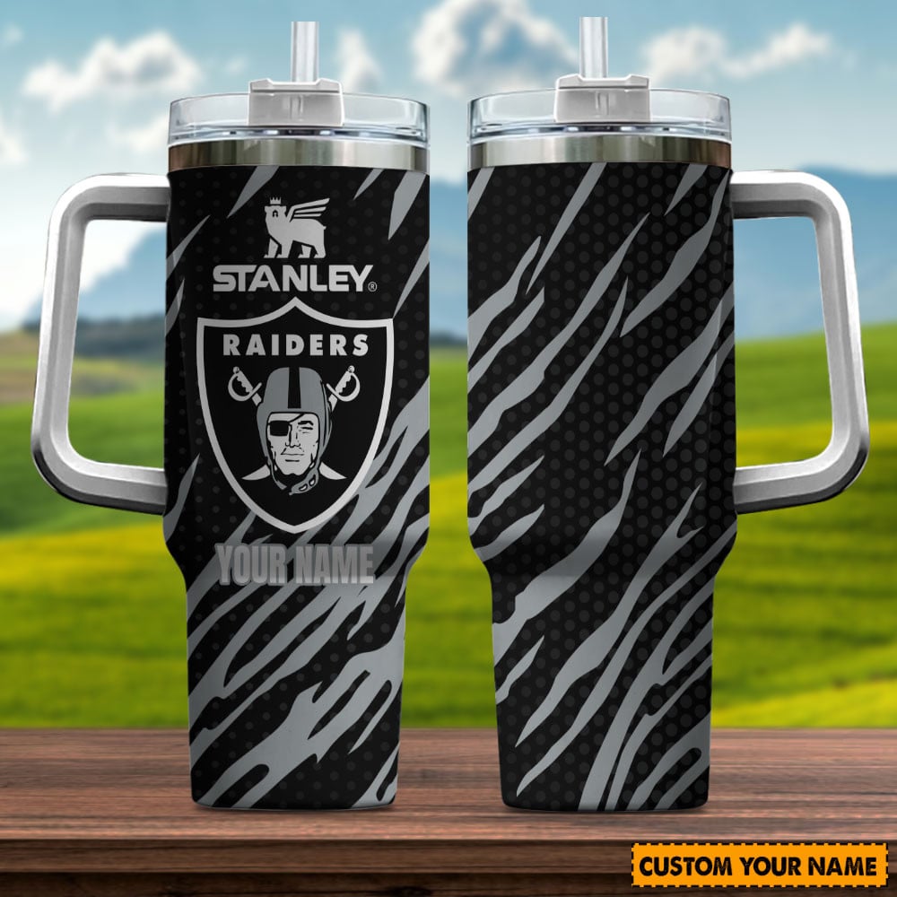 Las Vegas Raiders NFL Custom Stanley Quencher 40oz Stainless Steel Tumbler With Handle